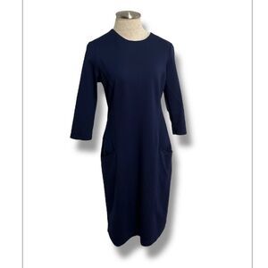 J McLaughlin Women's Catalyst Dress Size M Navy Blue Sheath Bainbridge Cloth